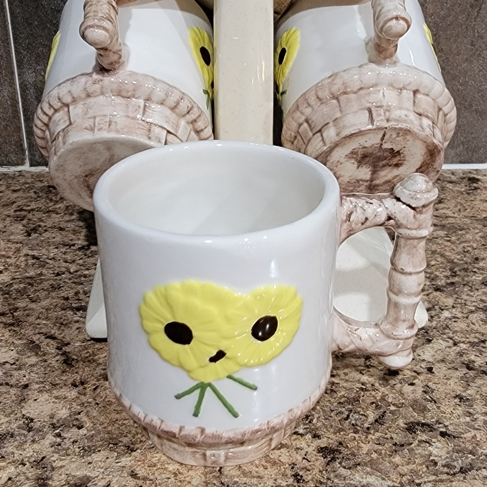 Vintage Daisy Coffee Cup Mug Tree Set Of 6 Home Kitchen Decor Accent - Picture 9 of 16